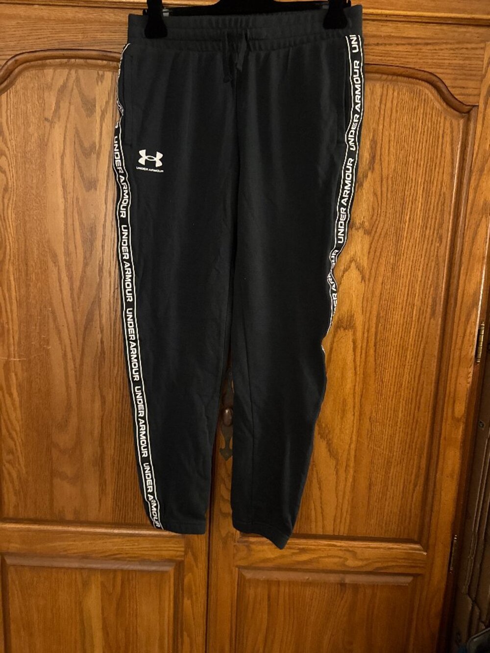 Under Armour Black Track Pants with White Logo Tape
